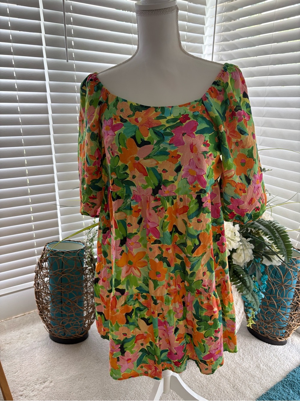 Sanctuary Floral Mini Dress in Green, Pink & Orange